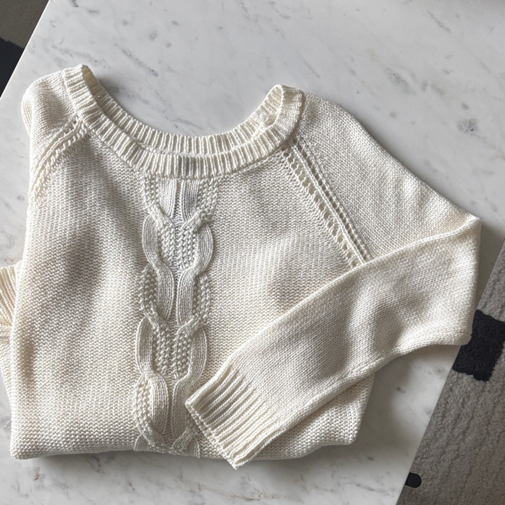 Cream Cable-Front scoop neck sweater